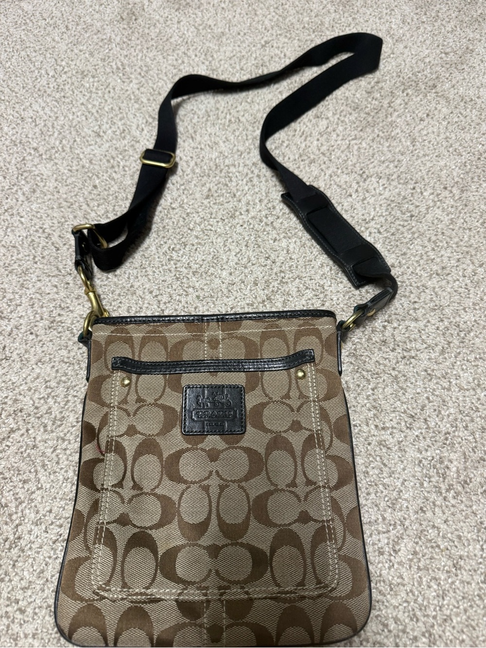 Coach Brown Khaki Signature Jacquard Crossbody